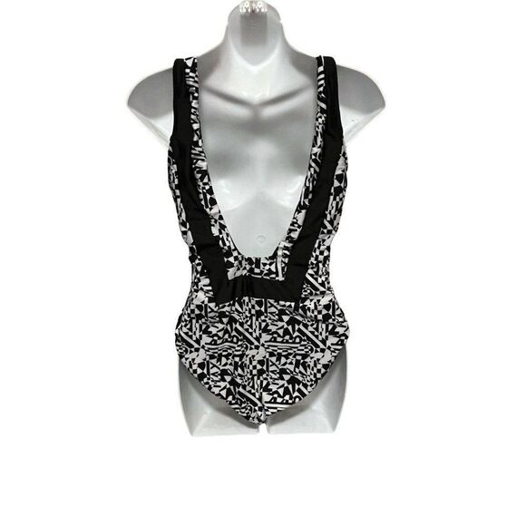 Sunproof By Weatherproof WOMENS Size 11 Black And White Swimsuit Open Back Lined - Picture 2 of 7